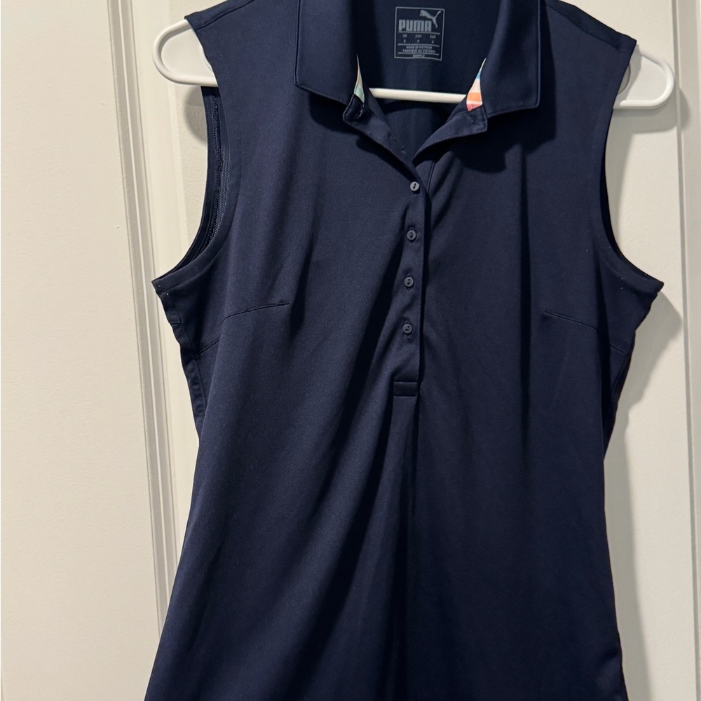 PUMA Women's Navy Sleeveless Golf Polo